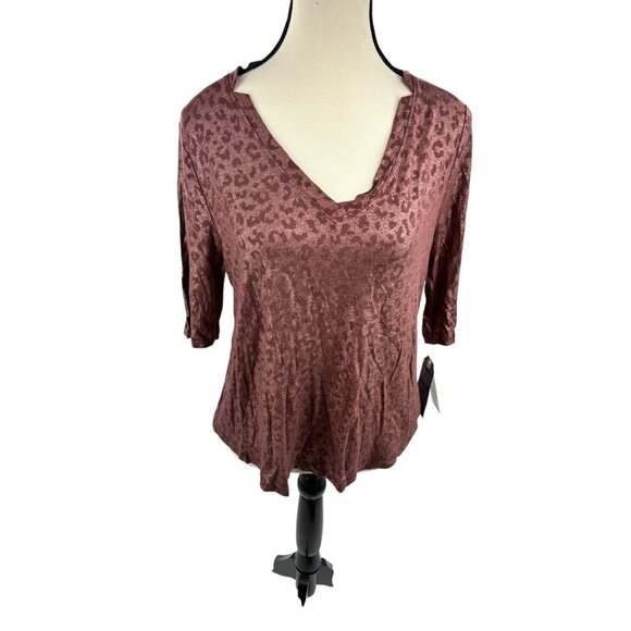 Democracy Womens Top S Mauve Leopard Print Rayon Linen - Picture 1 of 6
